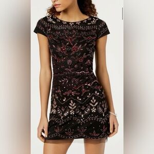 Adrianna Papell Black Dress with Red and Pink Detail